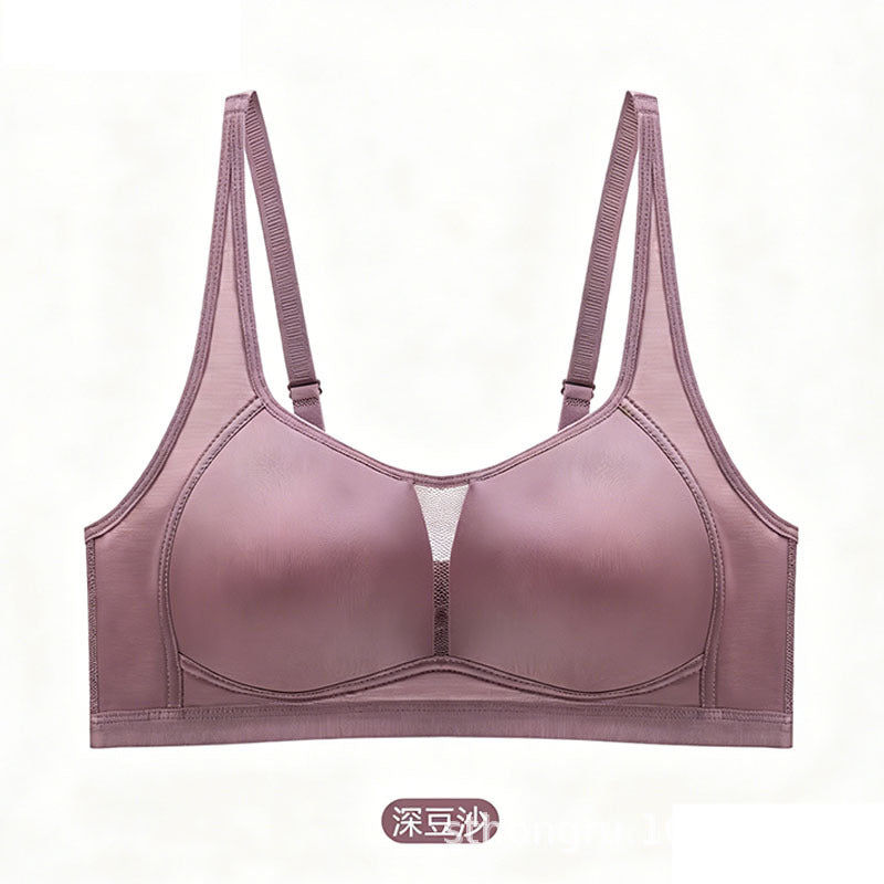Smooth Satin Padded Wireless Bra with Breathable Mesh Sides