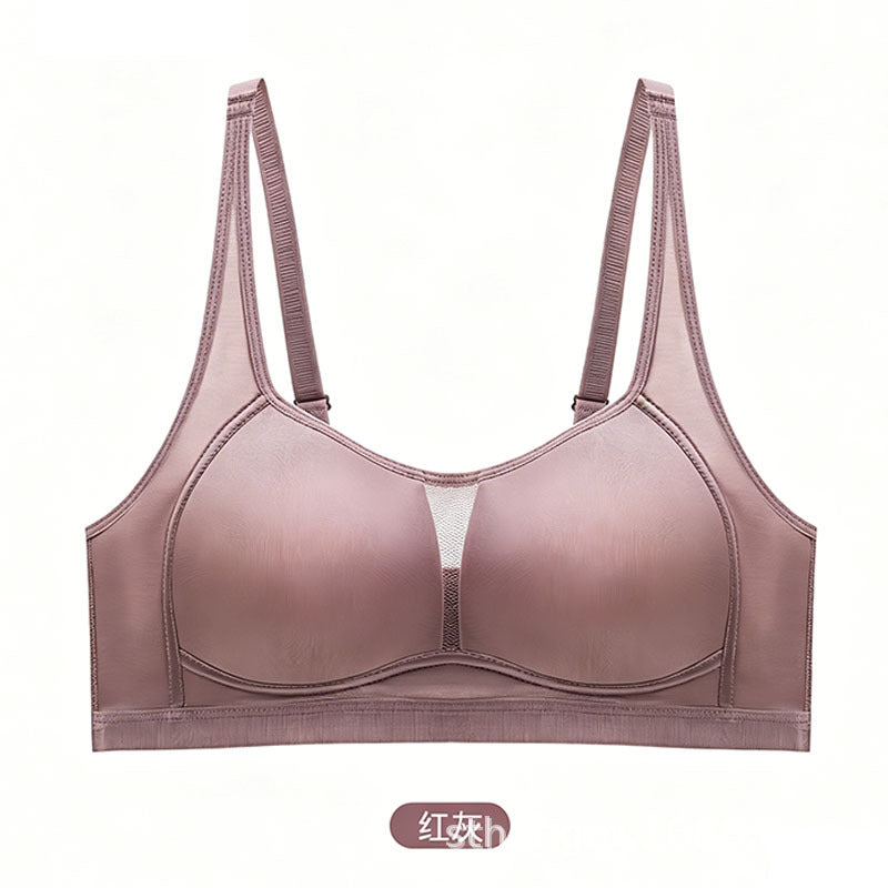Smooth Satin Padded Wireless Bra with Breathable Mesh Sides