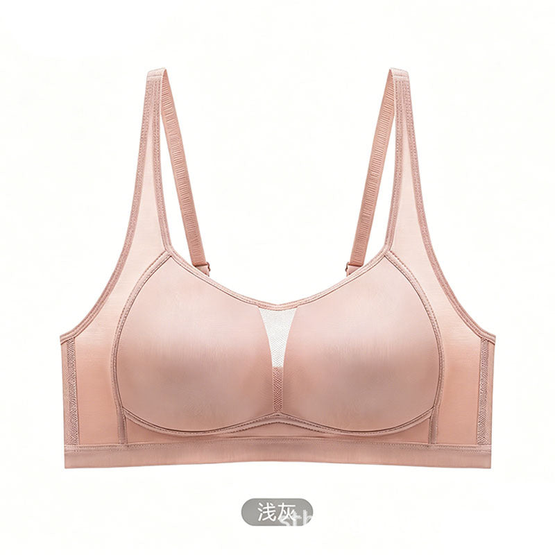 Smooth Satin Padded Wireless Bra with Breathable Mesh Sides