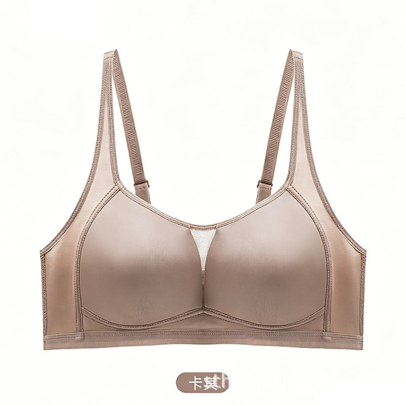 Smooth Satin Padded Wireless Bra with Breathable Mesh Sides