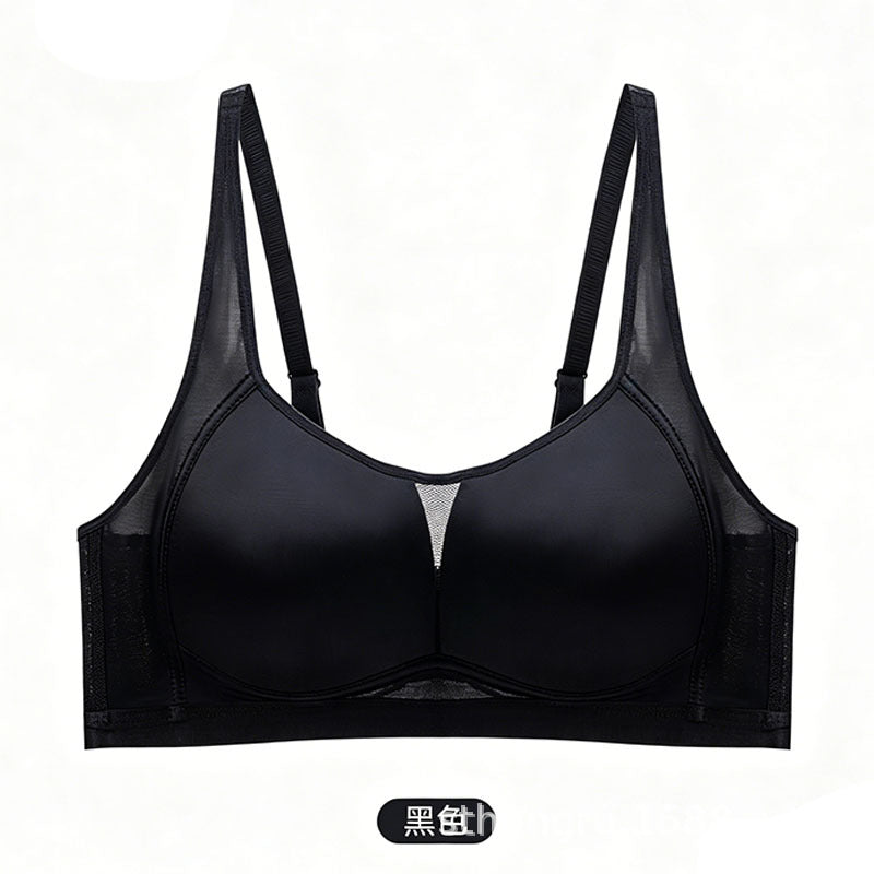 Smooth Satin Padded Wireless Bra with Breathable Mesh Sides