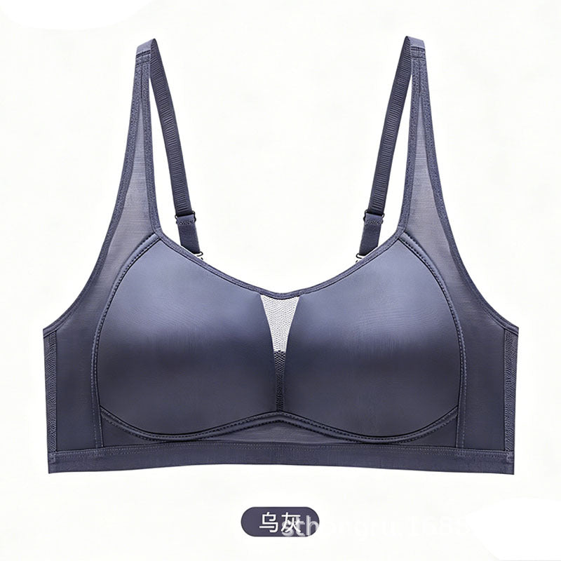 Smooth Satin Padded Wireless Bra with Breathable Mesh Sides