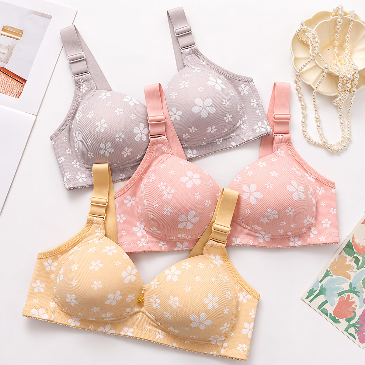 Floral Print Wireless Lightly Padded Comfort Bra