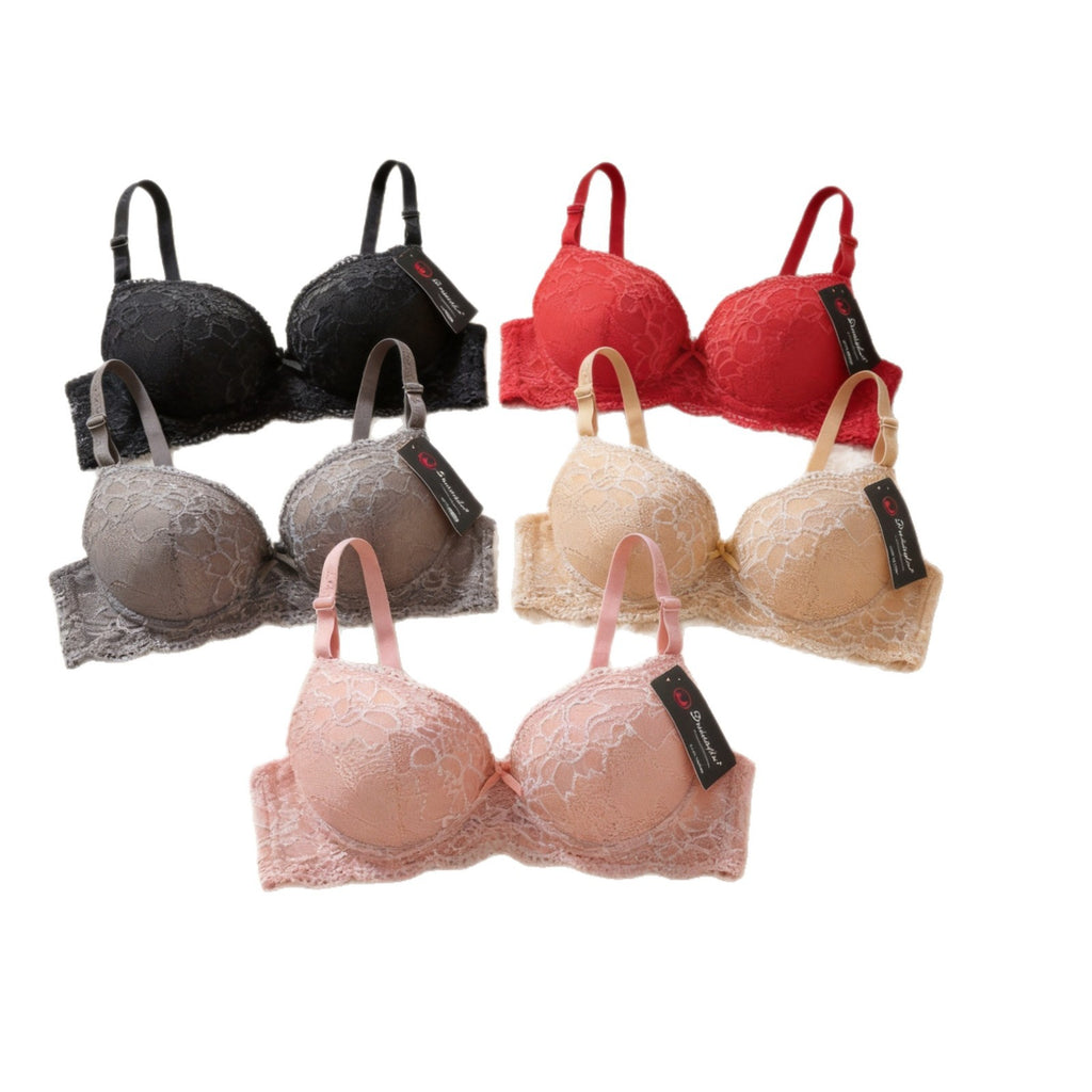 Floral Lace Padded Push-Up Bra with Adjustable Straps