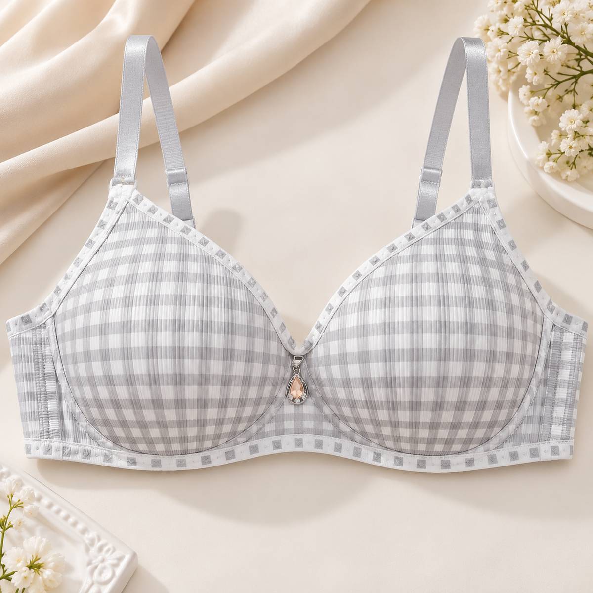 Classic Gingham Check Padded Bra – Soft & Comfortable