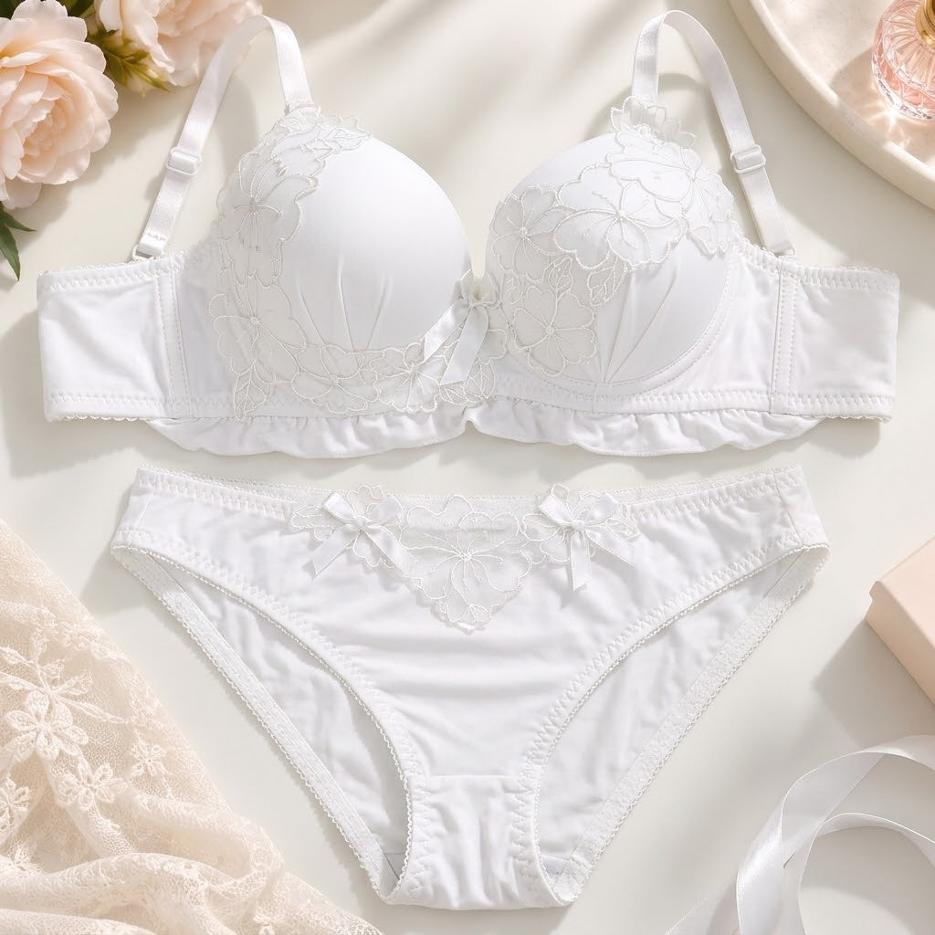 Floral Embroidered Padded Bra & Panty Set