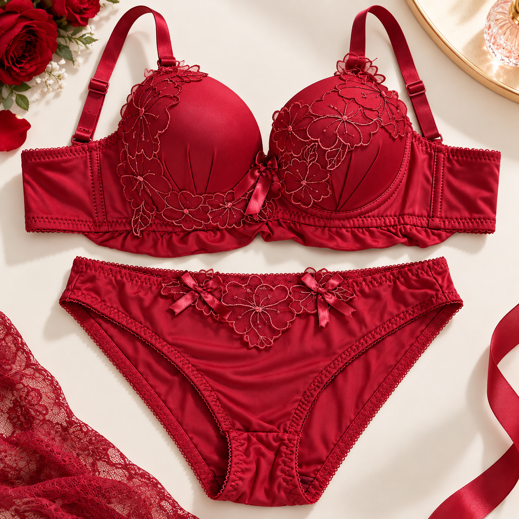Floral Embroidered Padded Bra & Panty Set