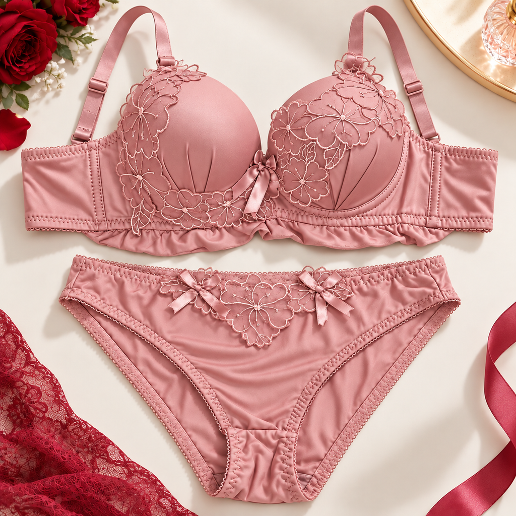 Floral Embroidered Padded Bra & Panty Set