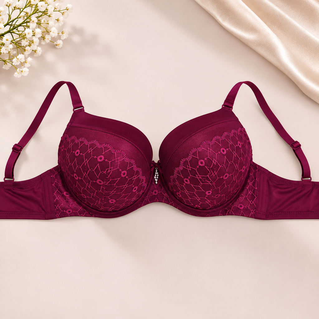 Elegant Floral Lace Padded Underwire Bra – Everyday Comfort & Support