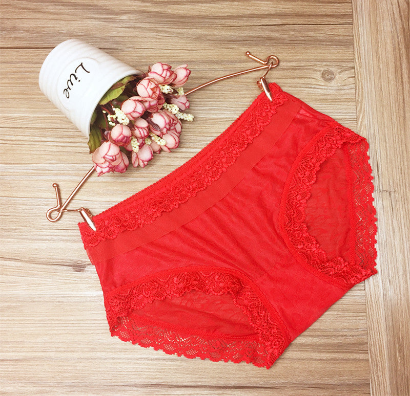Red Lace Sheer Mid-Waist Panty 257