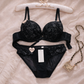 Luxurious Embroidered Bra Panty Set - Midnight Black Padded Bra Panty Set Pakistan 