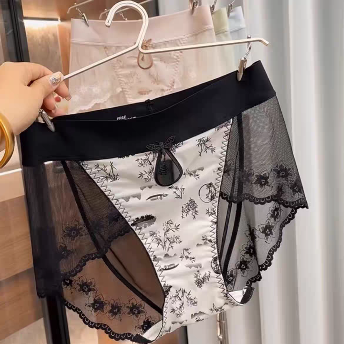 Premium Soft Lace Satin Black Panty Pakistan 