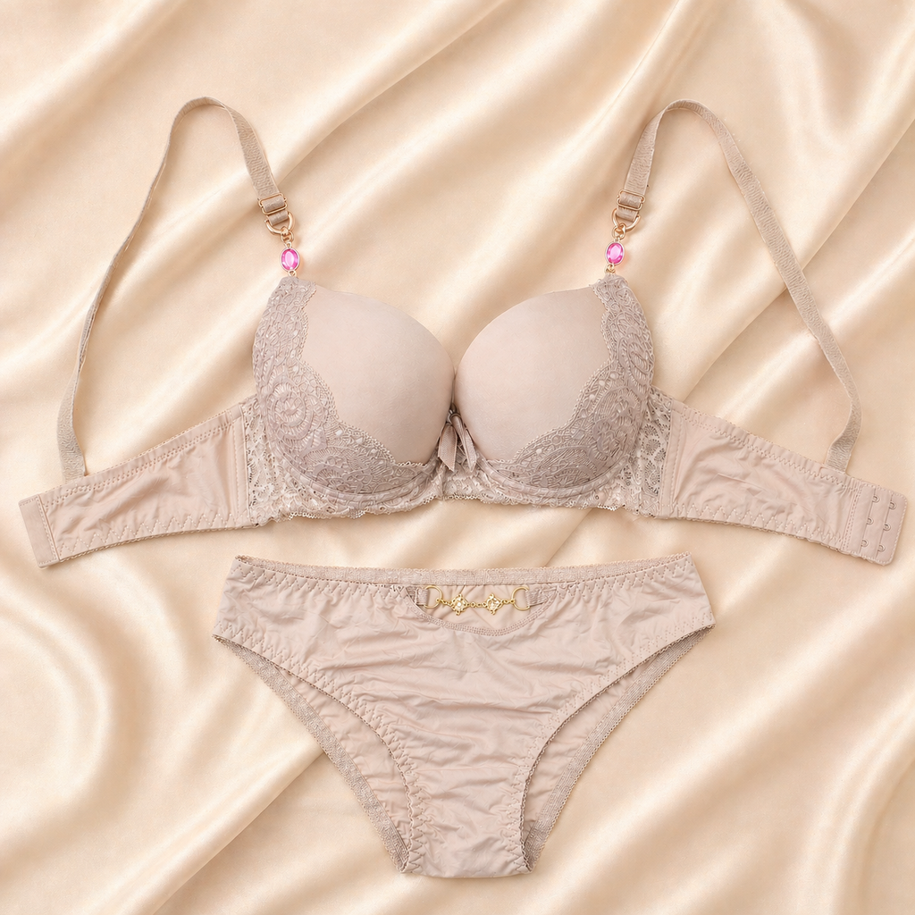 Seductive Nude Lace Push-Up Bra & Panty Set – Curve-Enhancing Fit Pakistan 