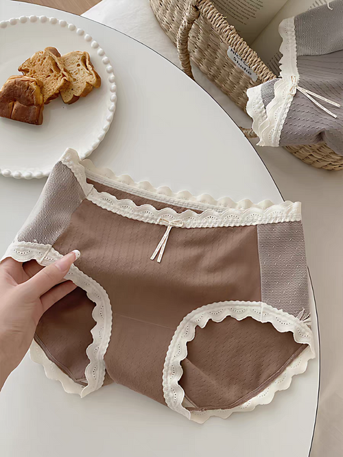 Cotton lace panty - Brown