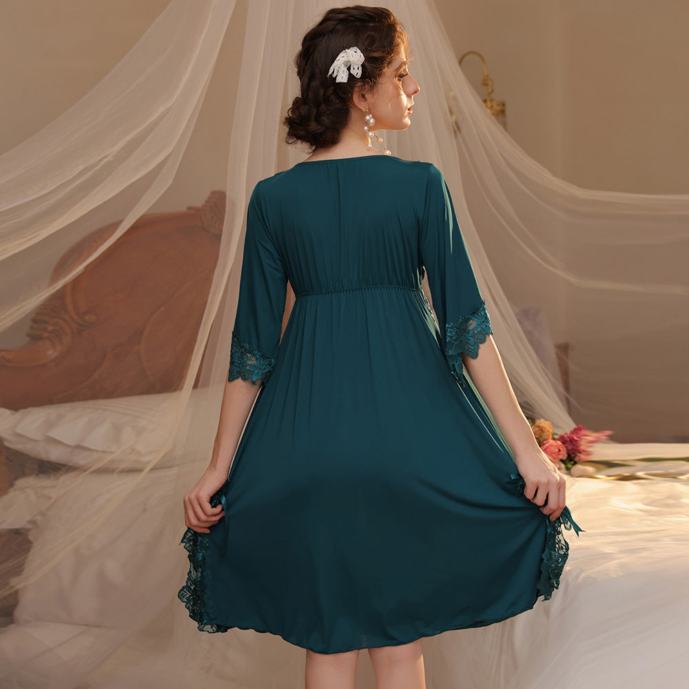 Premium Soft Women’s Deep Green Lace Nighty 407