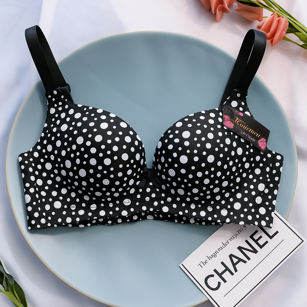White Dotted Black Support Bra 403