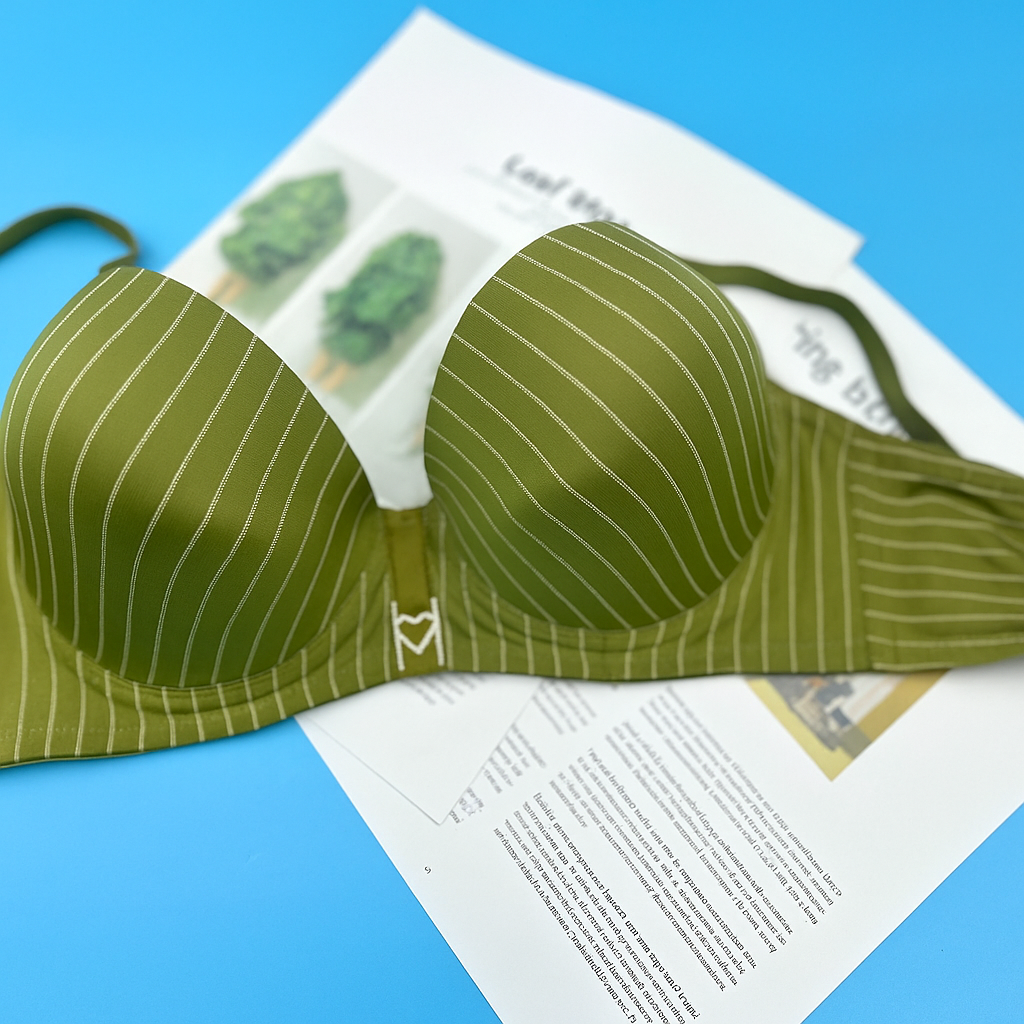 White Stripped Support Bra Olive Green 453