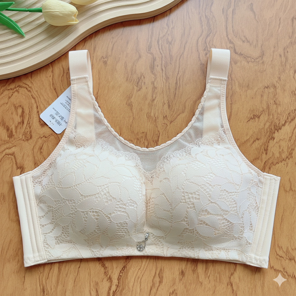 Cream White Net Wireless Padded Plunge Bra 443