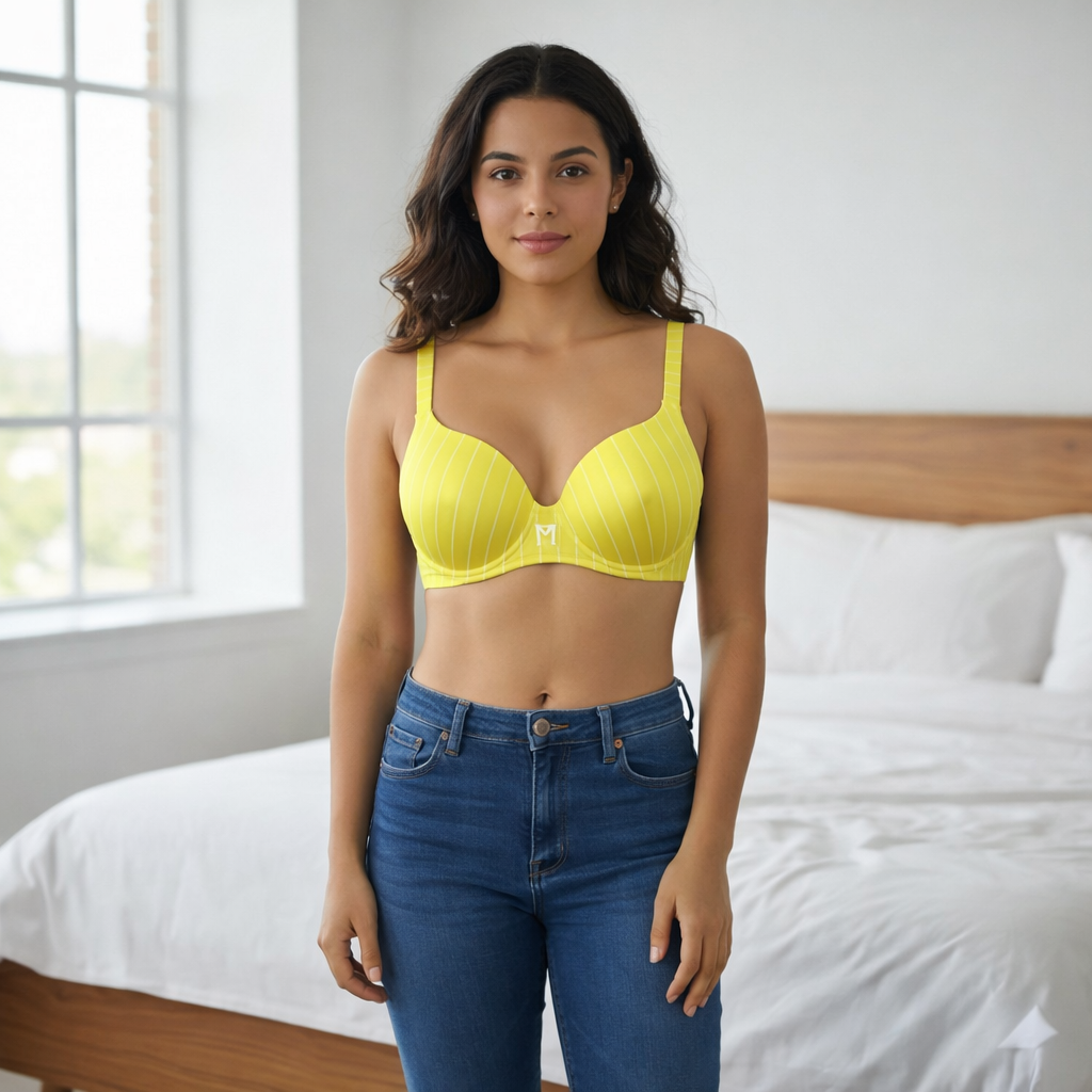 White Stripped Support Bra-Lemon Yellow 453
