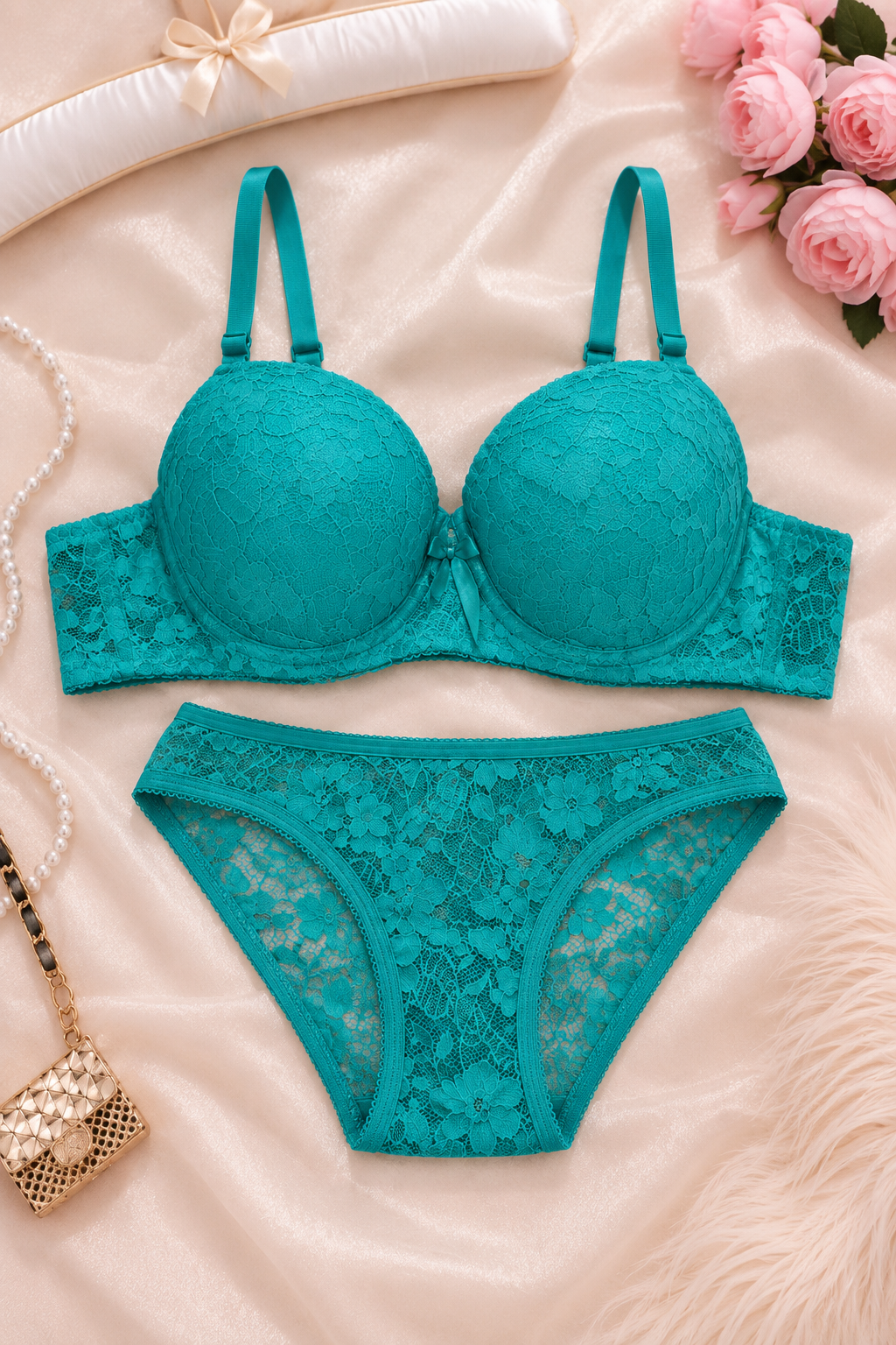 “Teal Amour Lace Bra Set” A4.   003