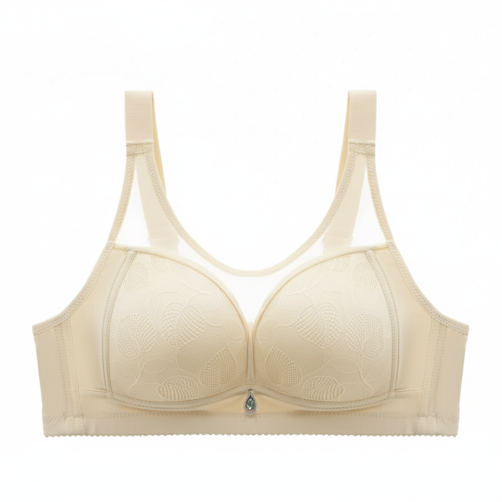 Cream White Net Wireless Support Bra 456