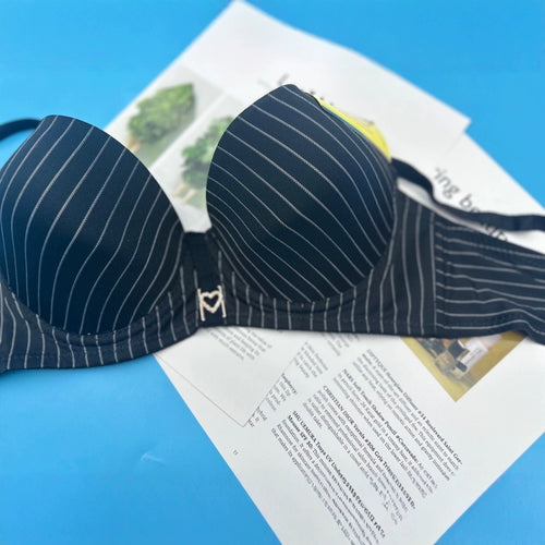 Black Stripped Thin Padded Support Bra- B Cup 402