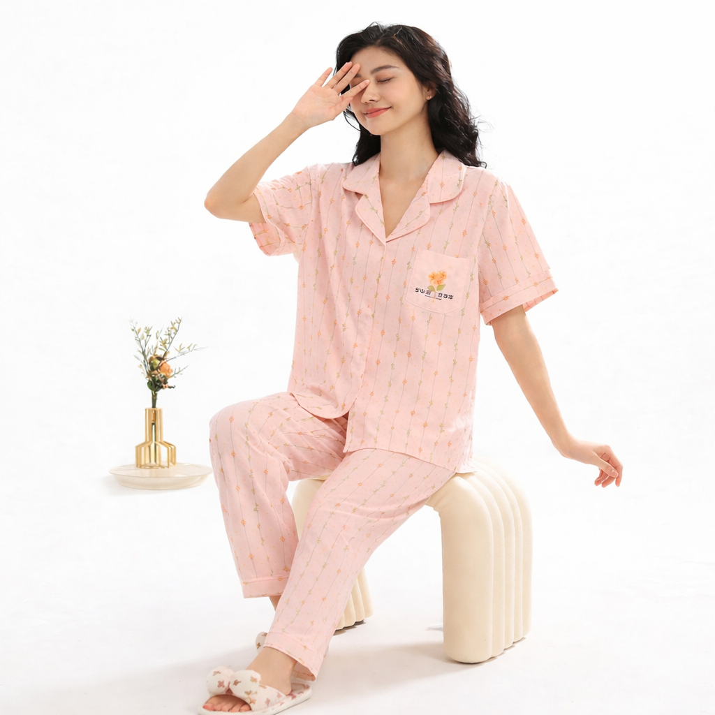 Ladies Cotton Night Suit – Light Coral Pink 451