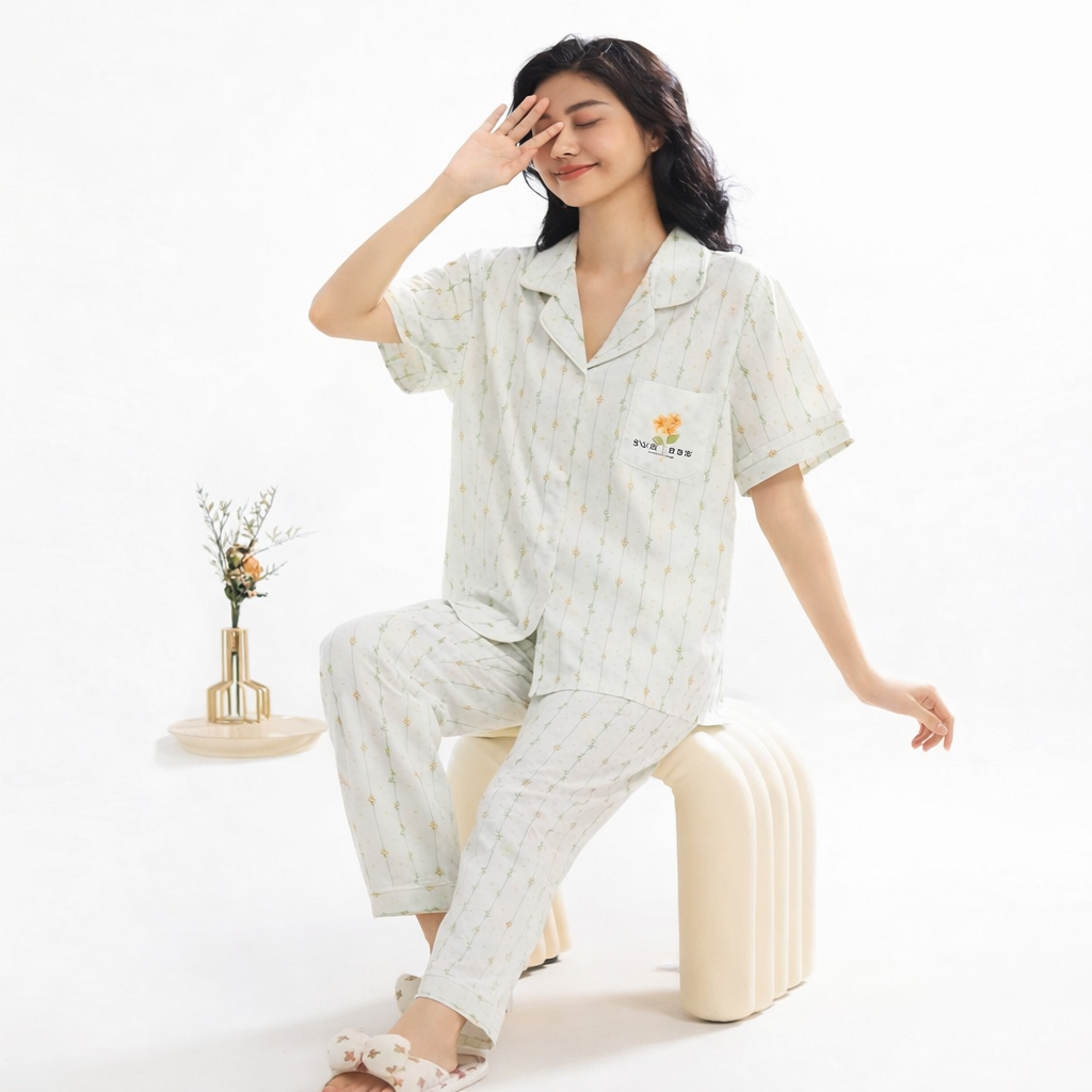 Ladies Cotton Night Suit – Mint Green 402