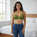 White Stripped Support Bra Olive Green 453