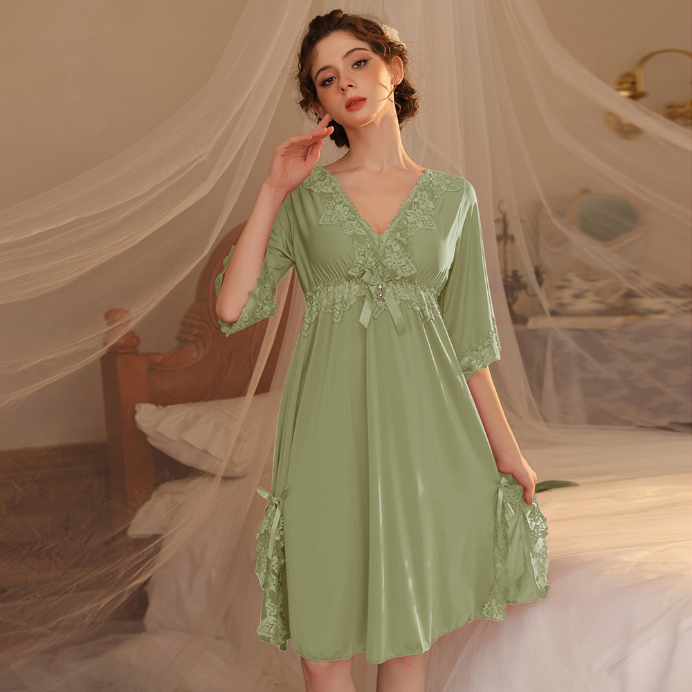Premium Soft Women’s Light Green Lace Nighty 407