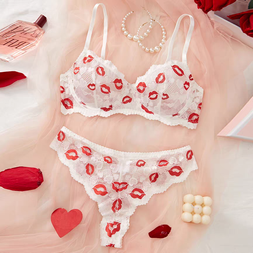 Romantic Kiss Lace Bra Panty Set - Fancy White 458