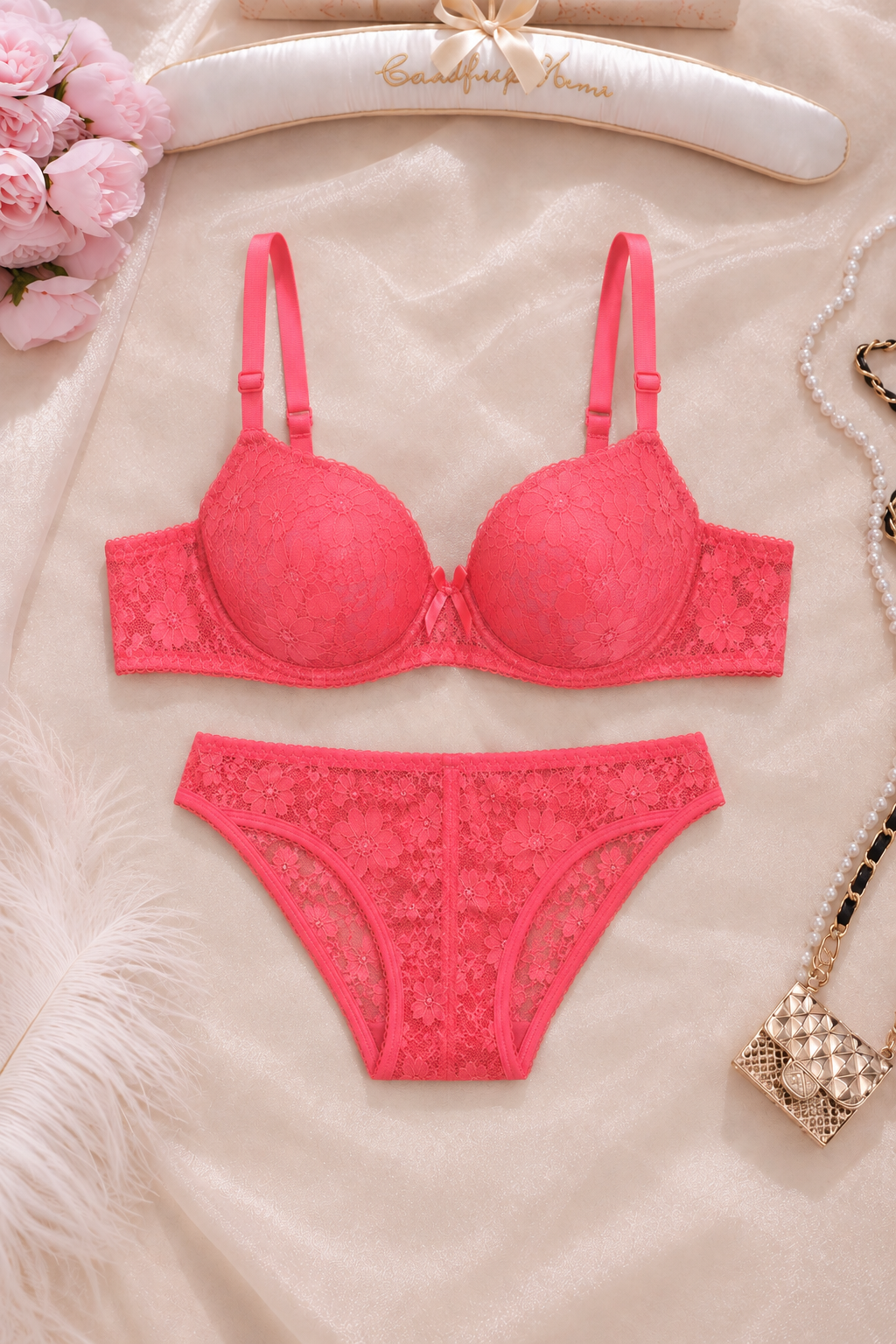 Coral Bloom Lace Set 8A. F8