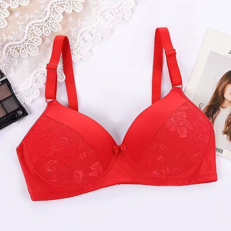 Soft Lace Bra with Natural Support -Red A5-E5
