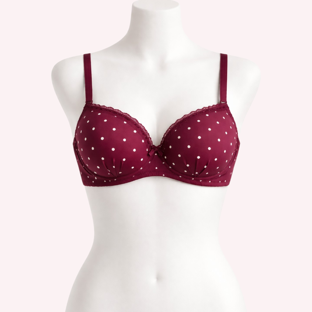 Red bra with white polka dots for daily wear for Pakistani ladies 