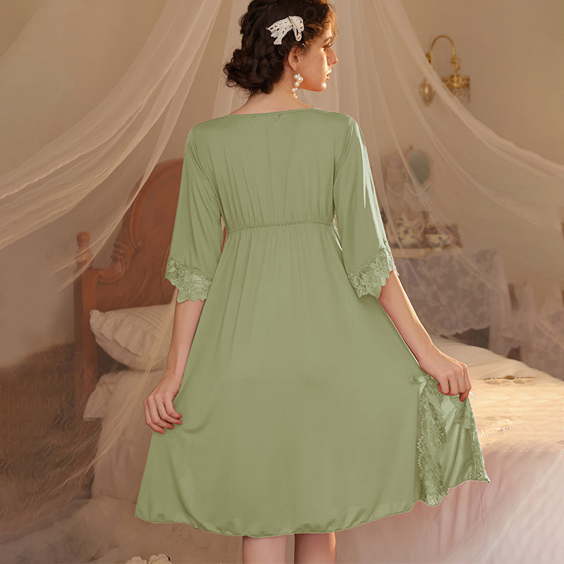 Premium Soft Women’s Light Green Lace Nighty 407