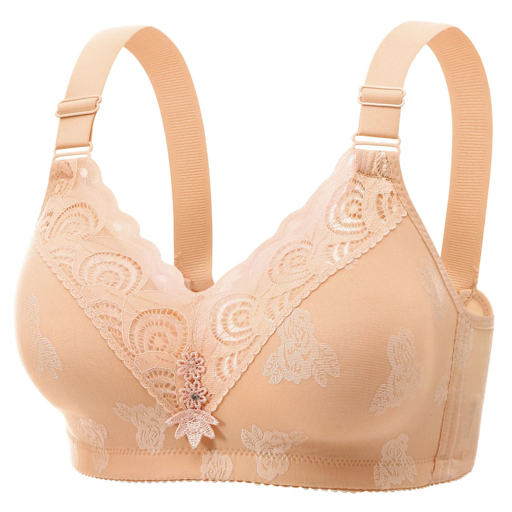 Plus-Size Lace Trim Support Bra- Beige 453