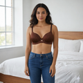 White Stripped Support Bra Chocolate Brown 402