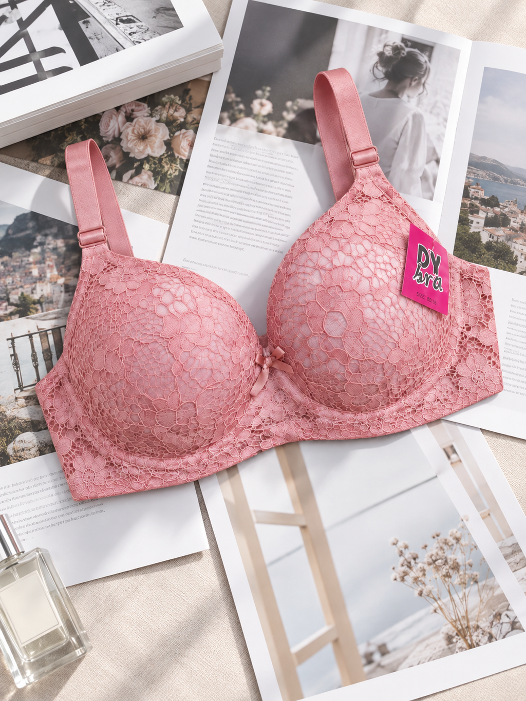 Dusty Rose Floral Lace Padded Bra 🌸