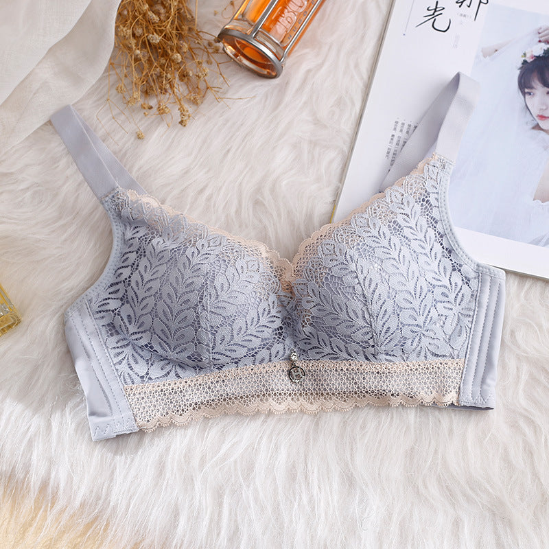 Women’s Lace Bra – Floral, Full Coverage (Purplish Blue) 459