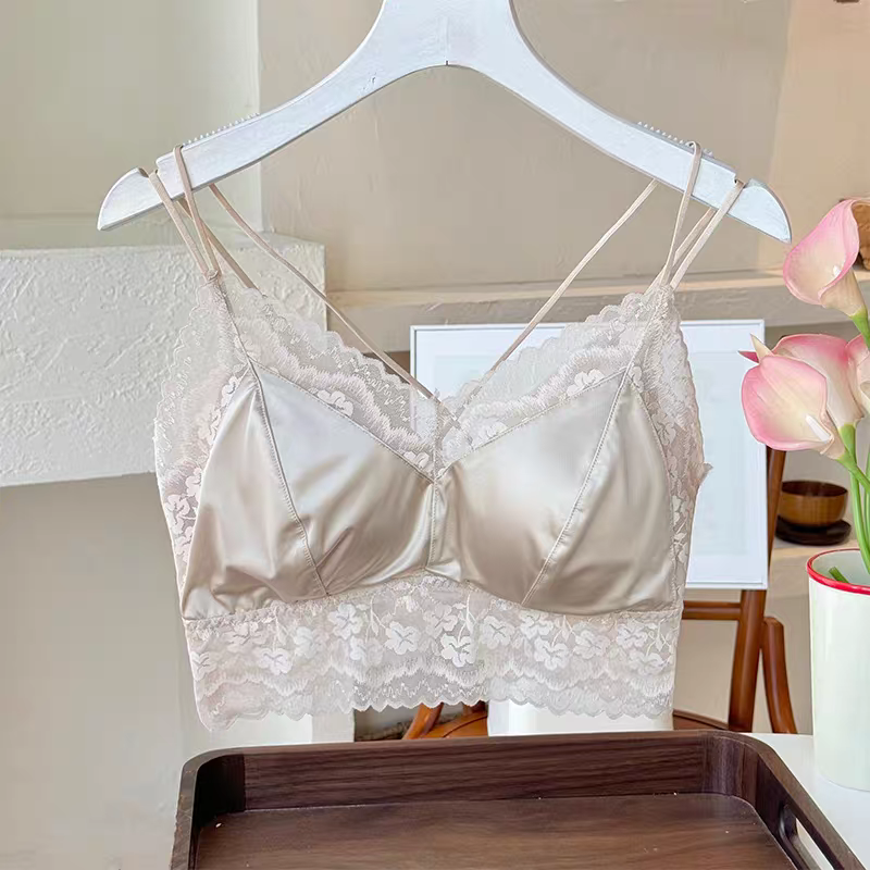 Elegant Lace Satin Bralette - Champagne 445
