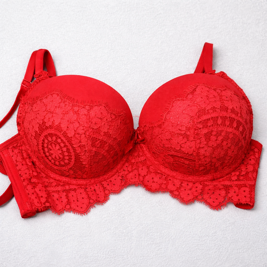 Red Lace Push Up Bra – Padded Underwire Floral Design for Women 431