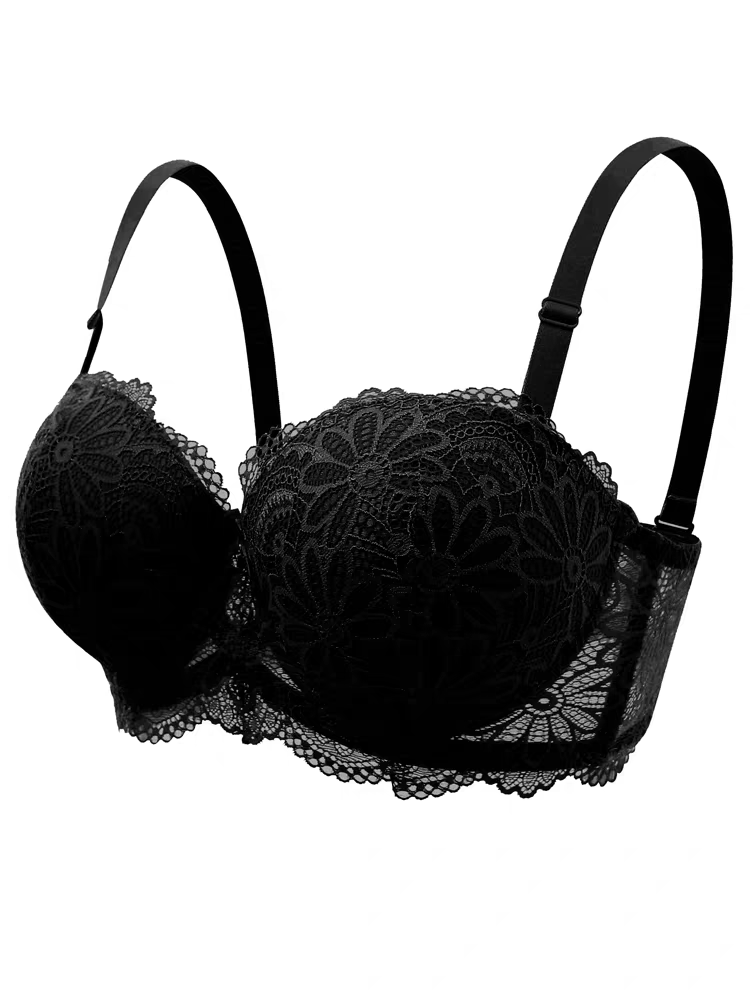 Black lace thin padded supportive bra for ladies
