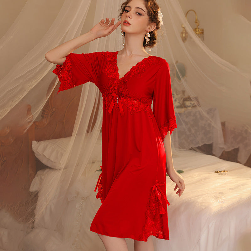 Two piece lace nighty red Color comfortable Night wear online Pakistan 