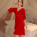 Two piece lace nighty red Color comfortable Night wear online Pakistan 