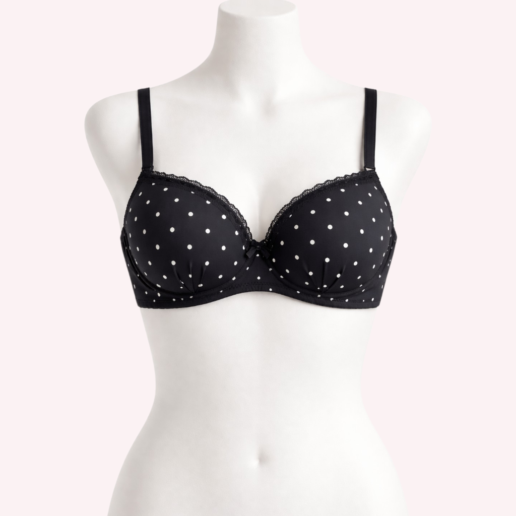 Black Polka Dot Lace Trim Padded Bra 407
