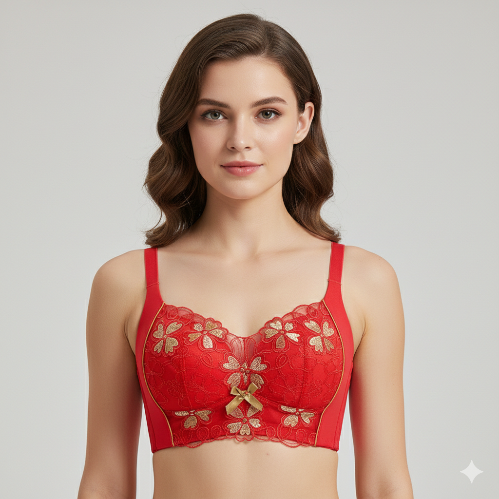 Bridal Red Lace Bra with Gold Embroidery 401