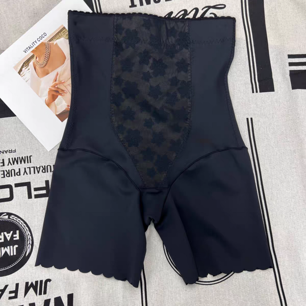 High-Waist Lace Panel Shaping Shorts - Black