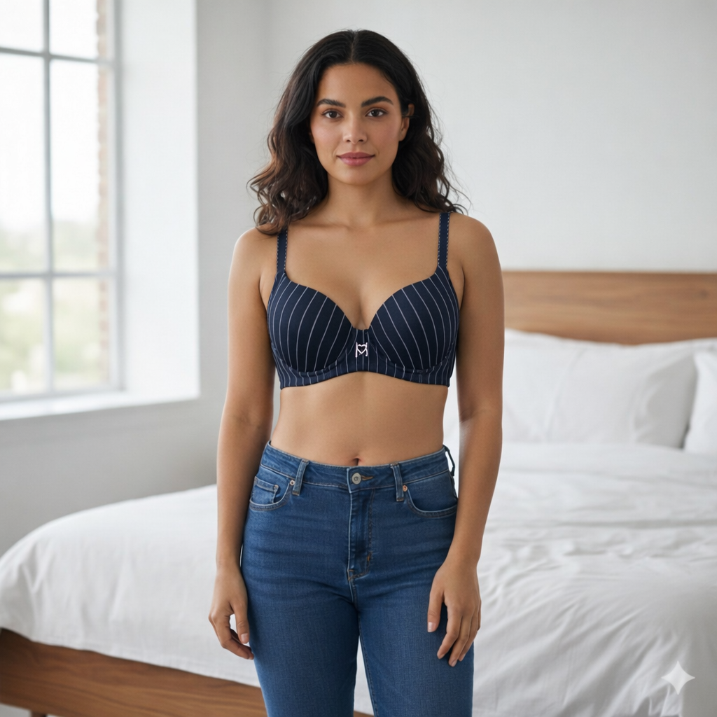 White Stripped Support Bra-Black 402