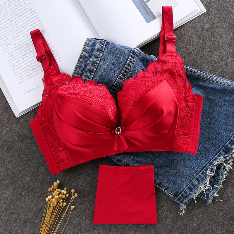 Red Silk Bra With Lace Details 456