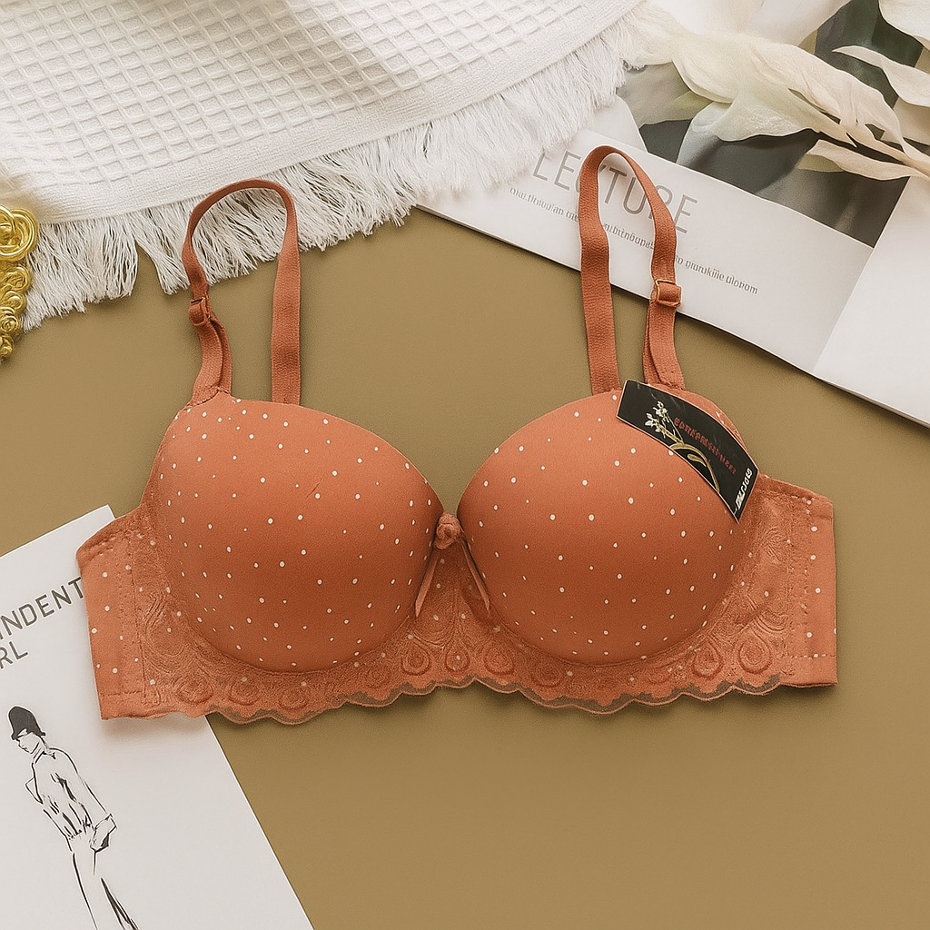 Polka Dot Push-Up Bra-Carrot 453